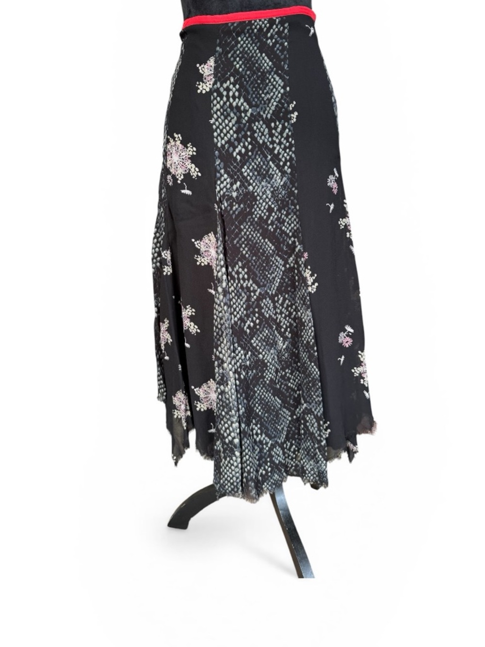Free People black chiffon snakeskin floral print asymmetrical skirt Sz 2 - Picture 2 of 9